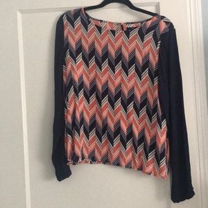 Navy & orange pattern blouse. Super cute for fall!